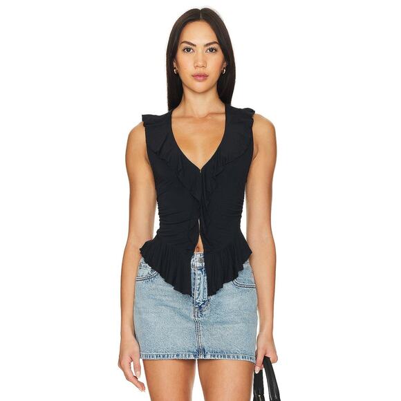 Free People Ruffle Me Away Tank Black - XS - Picture 1 of 4